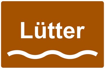 Illustration eines Flussnamenschildes des Flusses "Lütter"	