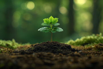 Plant growing up from the dirt concept of natural conservative. Save planet by grow the plants. Natural protection idea. - obrazy, fototapety, plakaty