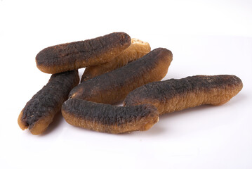 Dried sea cucumbers isolated on white background