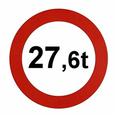 Illustration des Straßenverkehrszeichens "Maximal zulässiges Gesamtgewicht 27,6t"	