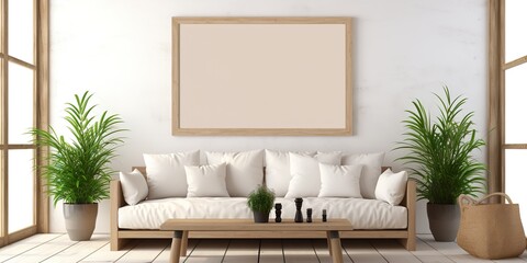 Boho Blank frame mockup in living room
