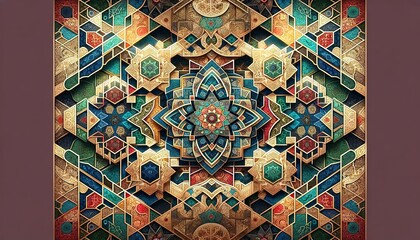 Intricate Geometric Tapestry: Arabesque Designs Reflecting Islamic Art.