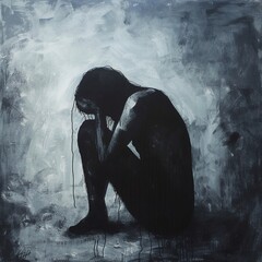 Person silhouette. Mental health illustration. Depression.