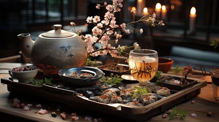 Obraz na płótnie Canvas A traditional tea ceremony with delicate tea sets