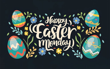 celebrated Easter monday poster template design with egg background