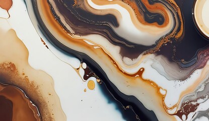Cafe background. Flow of complex taste and aroma of coffee expressed in alcohol ink painting style. generative AI.