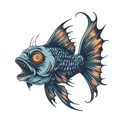 Fototapeta premium Spooky Fish art illustrations for stickers, tshirt design, poster etc