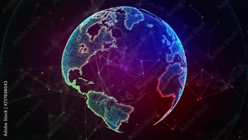 Poster abstract tech earth globalization in 3d digital motion graphic. concept transmit ai networking on fi