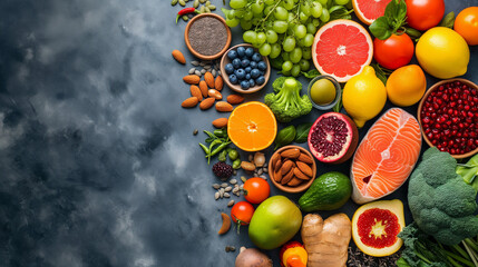 Healthy food fruit and vegetables background