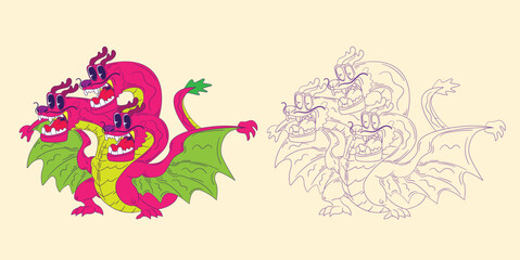 cute animal doodle illustration for coloring page drawing book