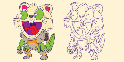 cute animal doodle illustration for coloring page drawing book