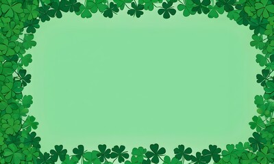 Fototapeta premium St. Patrick's Day, green clovers, Shamrock. Extra wide banner. AI illustration