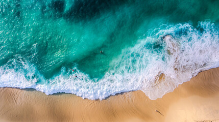Fototapeta na wymiar Ocean Waves on Golden Sand Beach, Beauty of Pure Nature, Breathtaking Ocean Scenery, Perfect Luxury Vacation, Relaxing Spa Holiday, Wellness Travel, Romantic Honeymoon, Dream Destination, HDR image