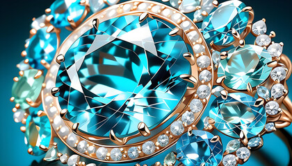 Aquamarine Jewelry, Gemstone, Precious, Blue, Luxury, Fashion, Accessories, Ring, Glamour, Sparkle, Gem, Elegant, AI Generated