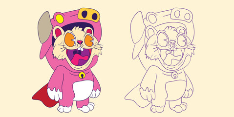 cute animal doodle illustration for coloring page drawing book