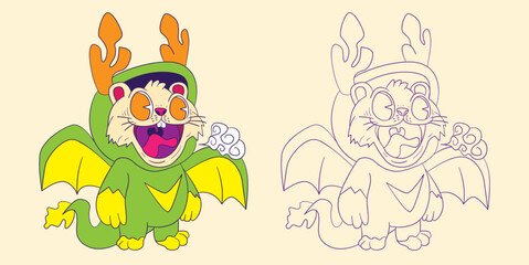 cute animal doodle illustration for coloring page drawing book