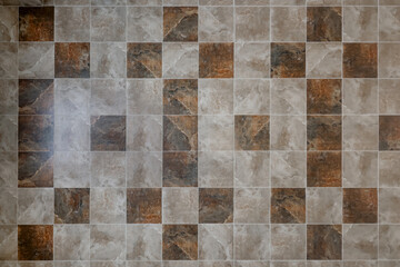 stone and ceramic floor tiles texture in corridor, view from above