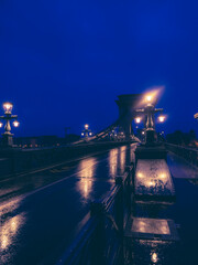bridge in Budapest on rainy morning