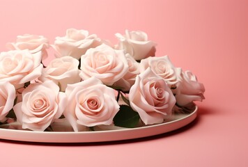 a plate of pink roses