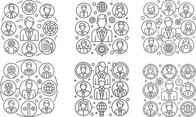 head hunting line editable icons set