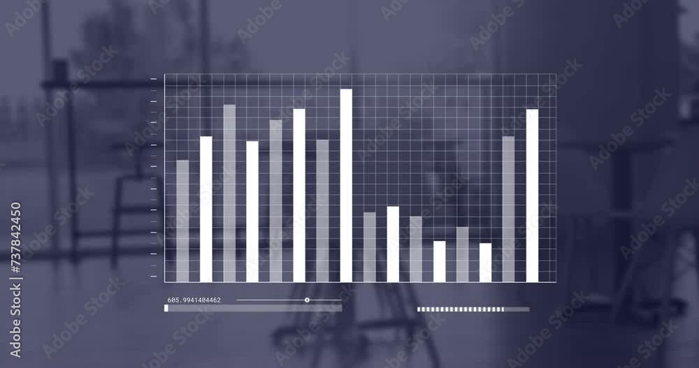 Aufkleber animation of statistics and financial data processing over office