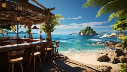 Fototapeta na wymiar A beachside bar serving tropical cocktails with umbrellas