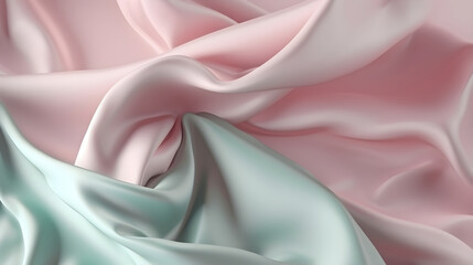 Wave texture silk abstract fabric. Pink, green fold 3d textile