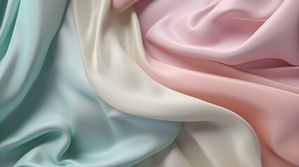 Wave texture silk abstract fabric. Rose, blue, beige fold 3d textile design