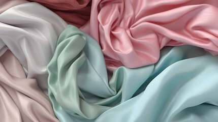 Wave texture silk abstract fabric. Rose, green 3d luxury design background