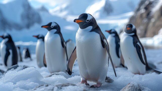 Penguins in Antarctica: Adorable penguins in their natural habitat, conveying the charm of these resilient birds.