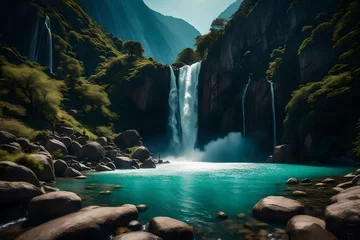 Foto op Canvas waterfall in yosemite generated by AI technology © abdur