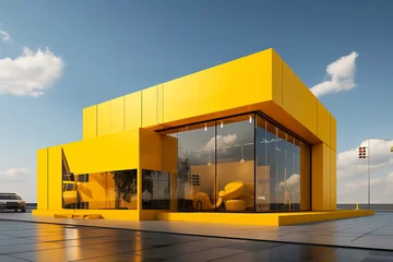 Deurstickers modern yellow store facade sign mockup wall texture © Fazlul