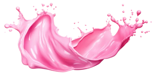 Fotobehang Splash of pink milky liquid similar to smoothie, yogurt or cream, cut out © Yeti Studio