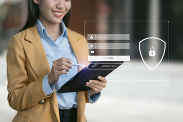 Concept of cyber security, information security and encryption, secure access to user's personal...