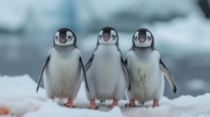 Obraz premium Penguins in Antarctica: Adorable penguins in their natural habitat, conveying the charm of these resilient birds.