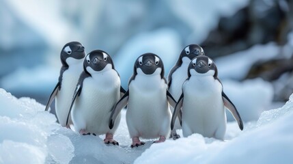 Obraz premium Penguins in Antarctica: Adorable penguins in their natural habitat, conveying the charm of these resilient birds.