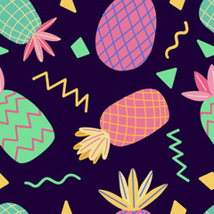 colorful pineapple summer seamless pattern