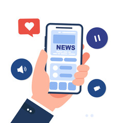 businessman with phone for news, social media, digital marketing illustration