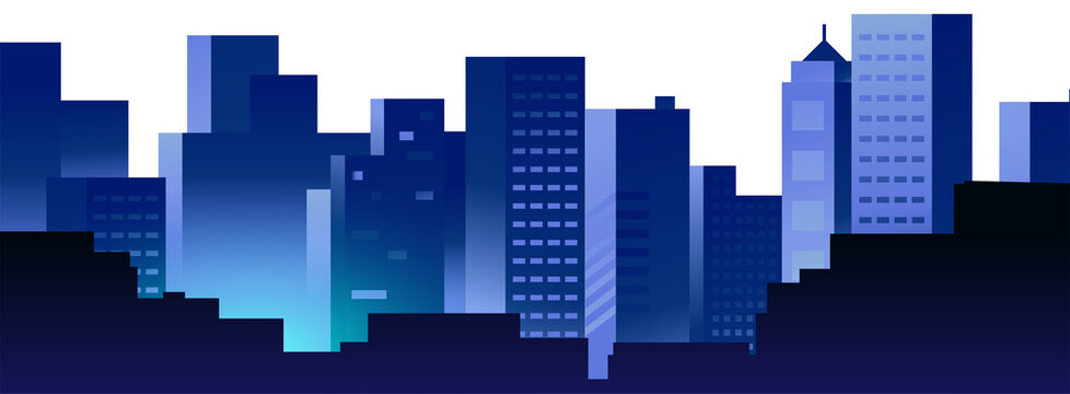 Night city panorama with cityscape background design.