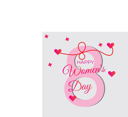 Happy 8 March International Women's Day lettering with red heart on white background