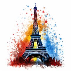 colorful art of eiffel tower on white background for t shirt design 
