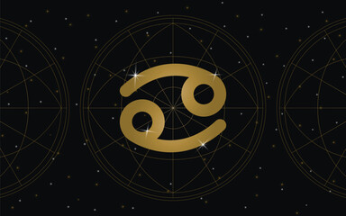 cancer Horoscope Symbol, Astrology Icon, Cancer is the fourth astrological sign in the zodiac. with stars and galaxy background