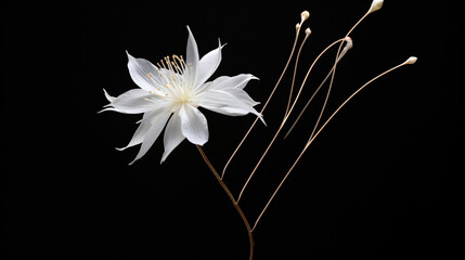 A white flower with long, thin stems. - Powered by Adobe