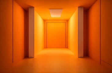 Empty geometrical Room in orange Colors with beautiful Lighting. Futuristic Background for Product display . Empty geometrical  Futuristic Background for Product display