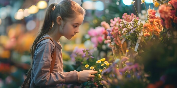 Capturing the Essence of Special Occasions: A Teenager's Quest for the Perfect Flowers in a Shop. Concept Teen Empowerment, Breaking Stereotypes, Sustainable Fashion, A Step Towards a Greener Future