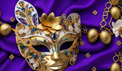 Carnival mask decorated with gold, precious stones and flowers,brazil festival carnival mardi gras mask