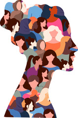 Women's Day Silhouette With Women Group Inside Pattern