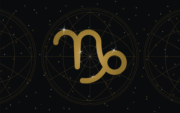 Capricorn Horoscope Symbol, Astrology Icon, Capricorn is the tenth astrological sign in the zodiac out of twelve total zodiac signs. with stars and galaxy background