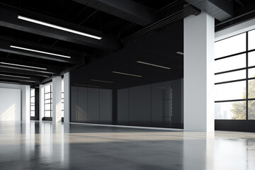 Empty office perspective black wall space indoor