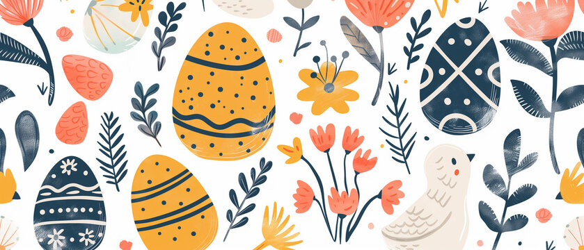 Colorful Finnish Folk Art Easter Illustration